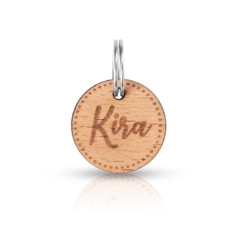 Chapa redonda personalizada de madera para collar de mascotas en modelo Classic