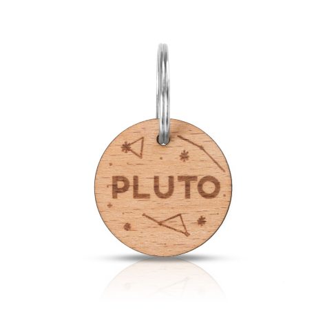 Chapa de madera redonda personalizable para collar de mascotas con constelaciones y nombre grabados