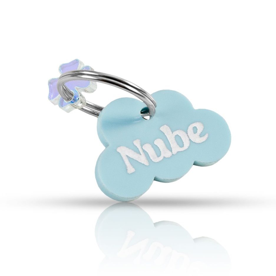Chapa de metacrilato azul para collar de mascotas en forma de nube del modelo Nube